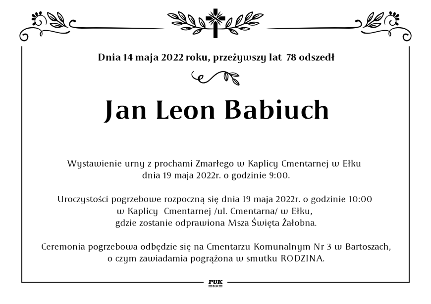 Jan Leon Babiuch - nekrolog